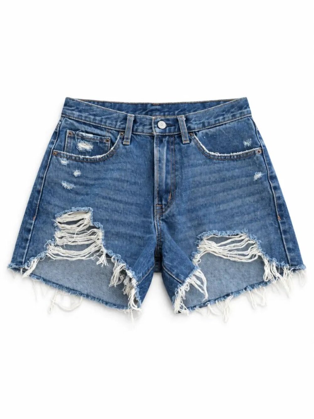 Abercrombie & Fitch Medium-Wash Distressed Mid-Rise Boyfriend Shorts, Size 26